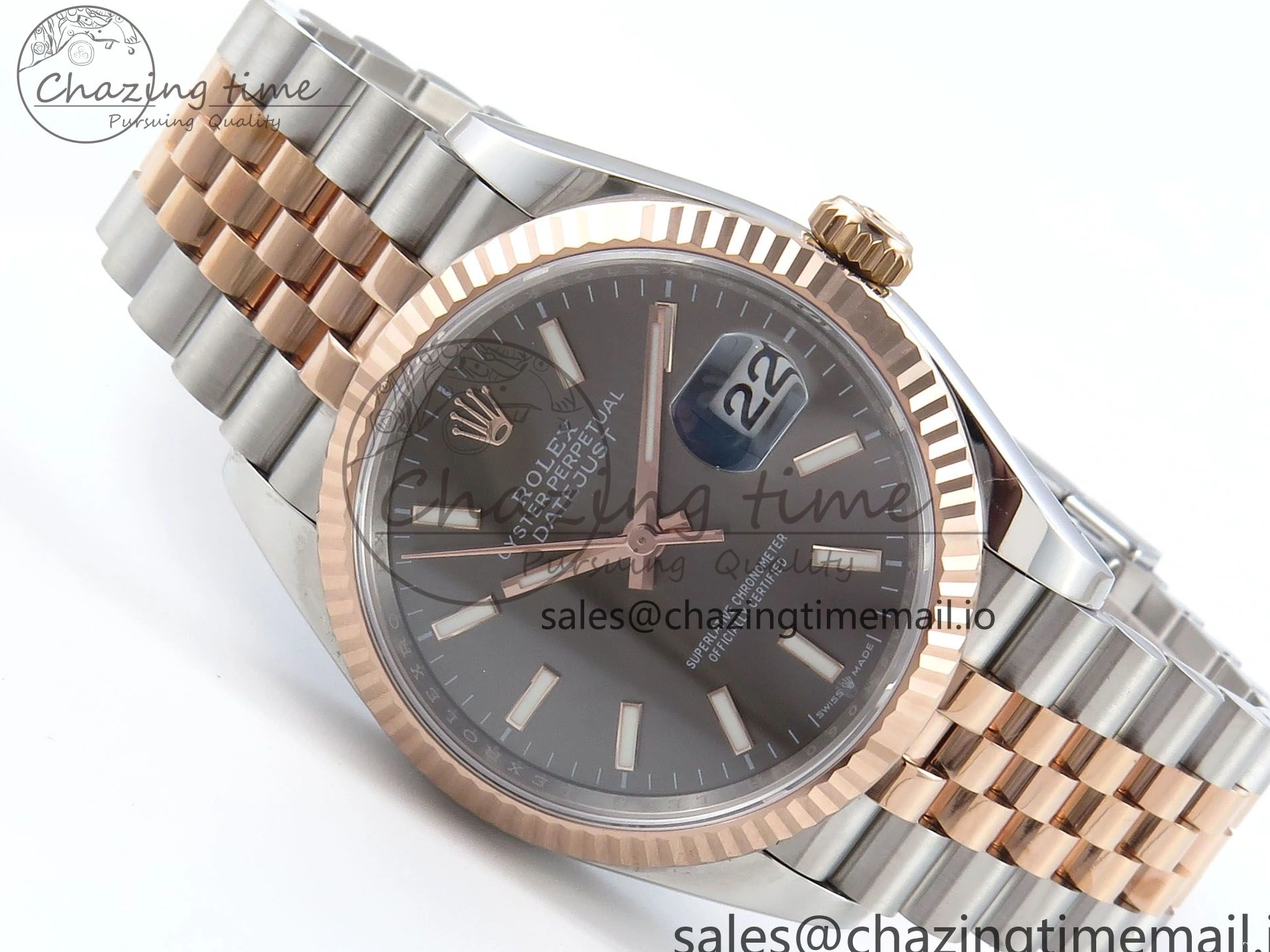 MiroTime 0225 DateJust 36 126231 EWEF Best Edition Gray Dial Stick Marker on SS RG Jubilee Bracelet A Seasonal 593